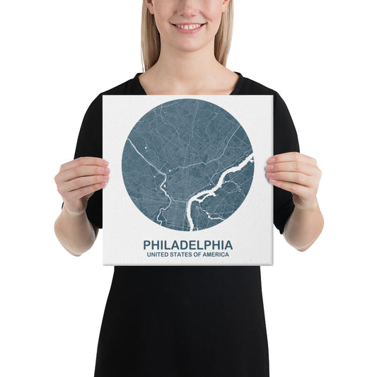 Philadelphia Circular Blue Canvas Map