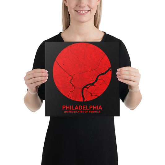 Philadelphia Circular Red Canvas Map