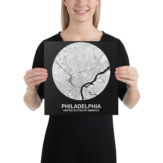 Philadelphia Circular White Canvas Map