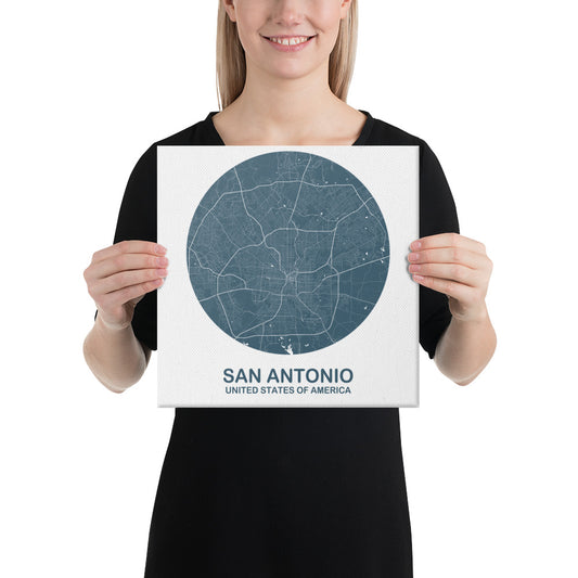 San Antonio Circular Blue Canvas Map