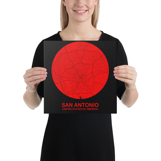 San Antonio Circular Red Canvas Map