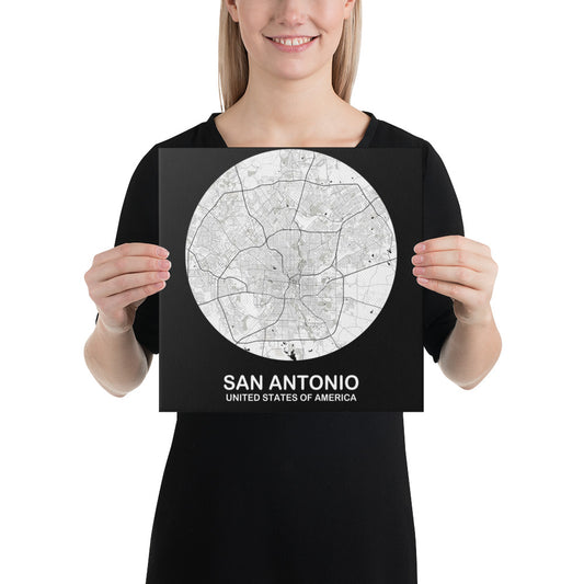 San Antonio Circular White Canvas Map