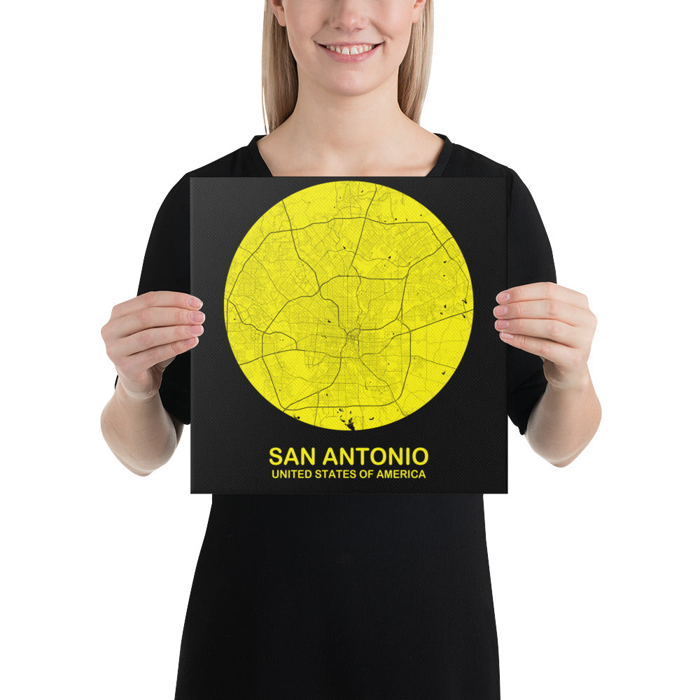 San Antonio Circular Yellow Canvas Map