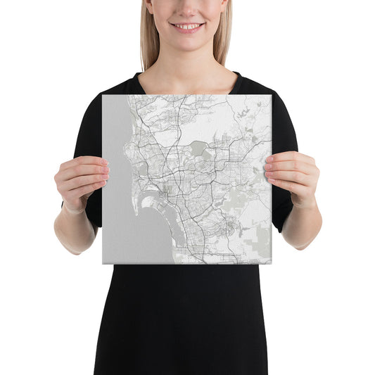 San Diego White Canvas Map