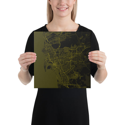 San Diego Black and Yellow Canvas Map