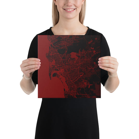 San Diego Black and Red Canvas Map