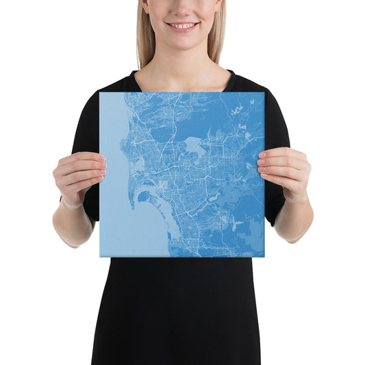 San Diego Blue and White Canvas Map