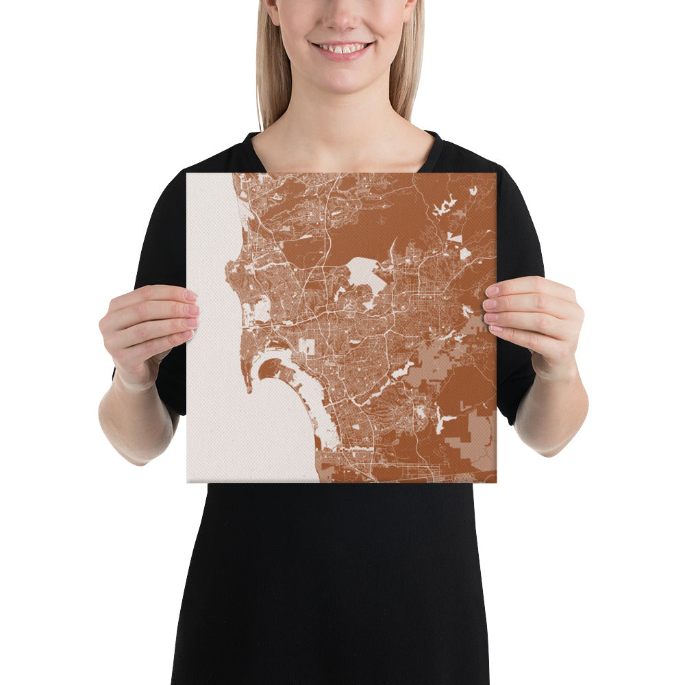 San Diego Brown and White Canvas Map