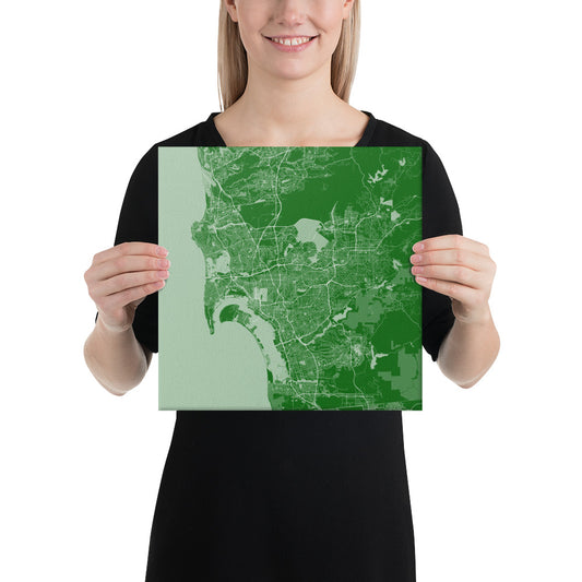 San Diego Green and White Canvas Map