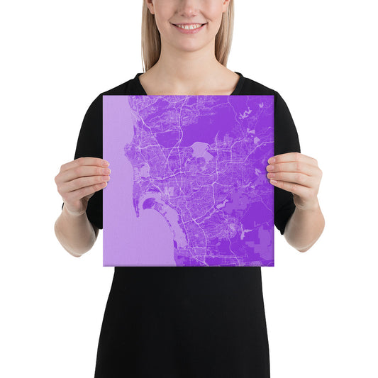 San Diego Purple and White Canvas Map