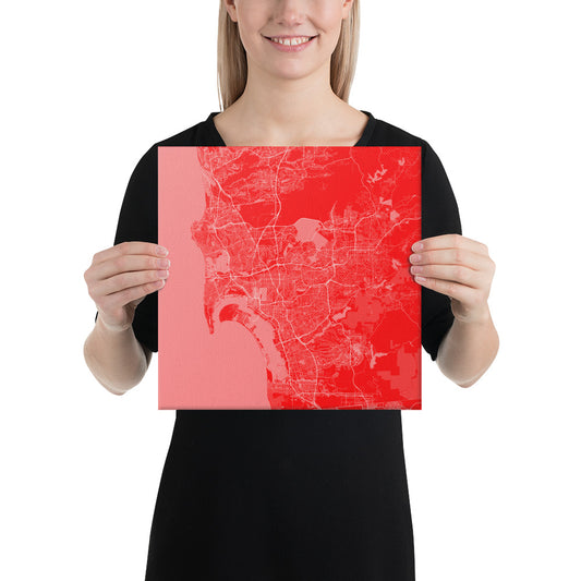 San Diego Red and White Canvas Map