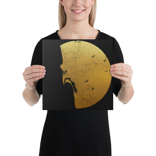 San Diego Gold on Black Canvas Map