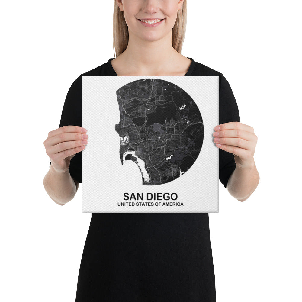 San Diego Circular Black Canvas Map