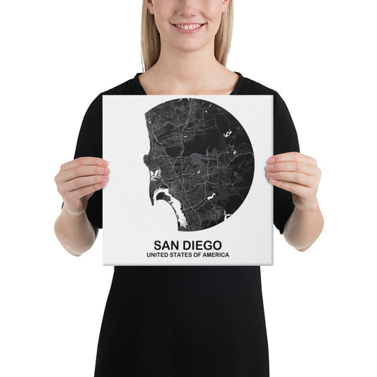 San Diego Circular Black Canvas Map