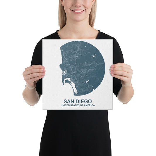 San Diego Circular Blue Canvas Map