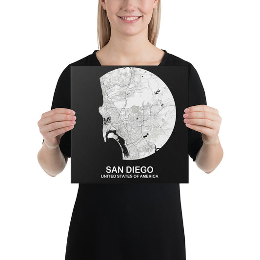 San Diego Circular White Canvas Map