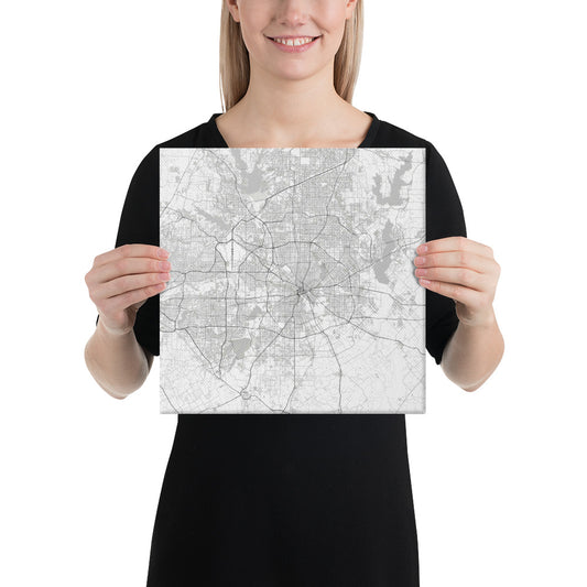 Dallas White Canvas Map