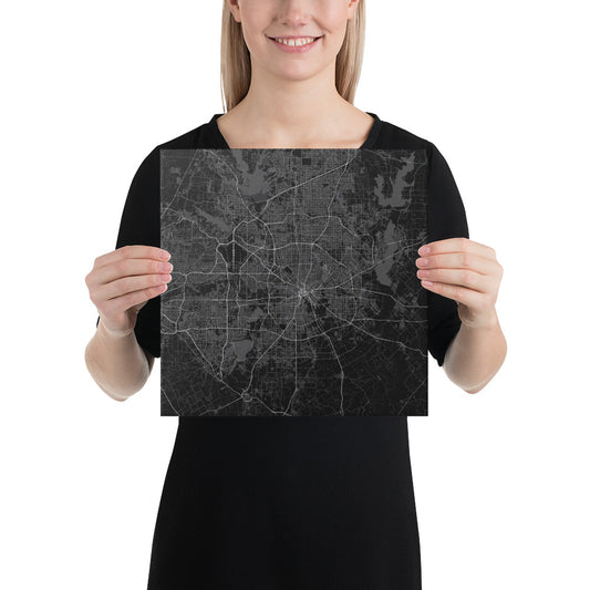 Dallas Black Canvas Map