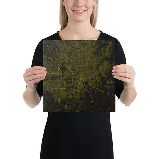 Dallas Black and Yellow Canvas Map