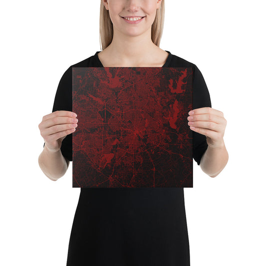 Dallas Black and Red Canvas Map