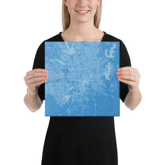 Dallas Blue and White Canvas Map