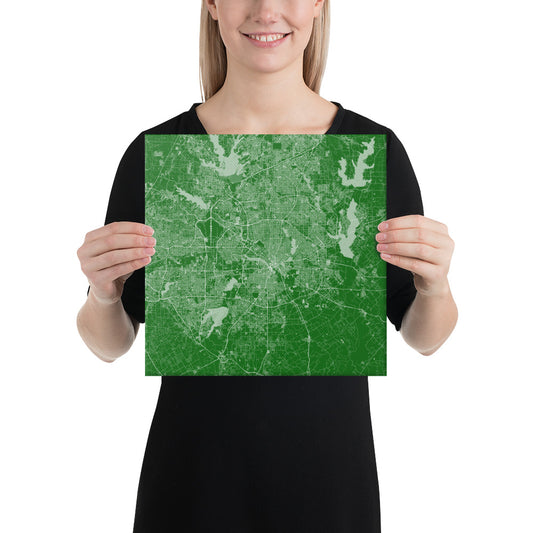 Dallas Green and White Canvas Map