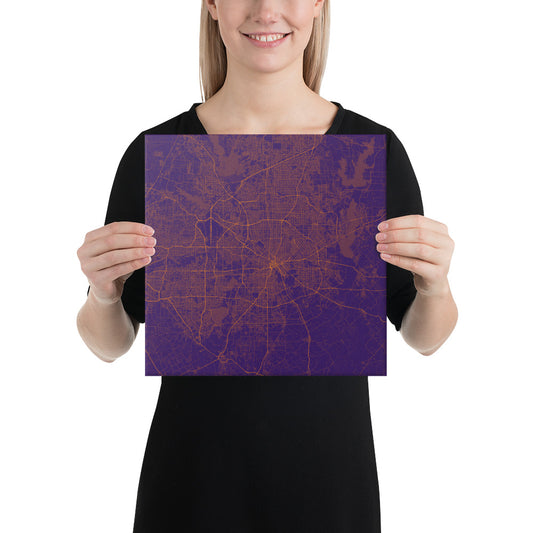 Dallas Purple and Orange Canvas Map