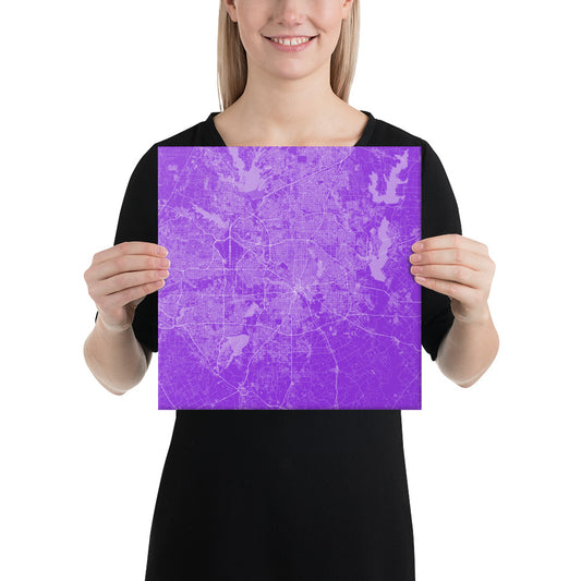 Dallas Purple and White Canvas Map