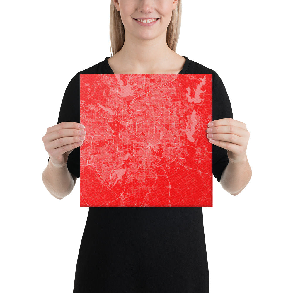 Dallas Red and White Canvas Map