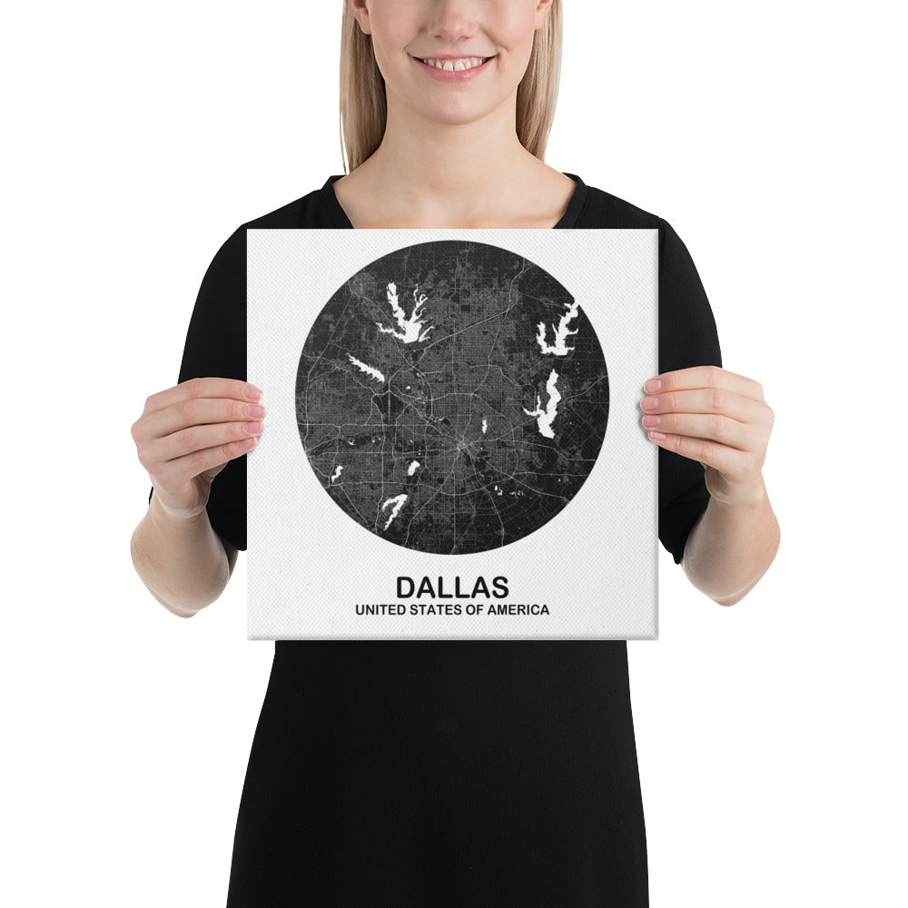 Dallas Circular Black Canvas Map