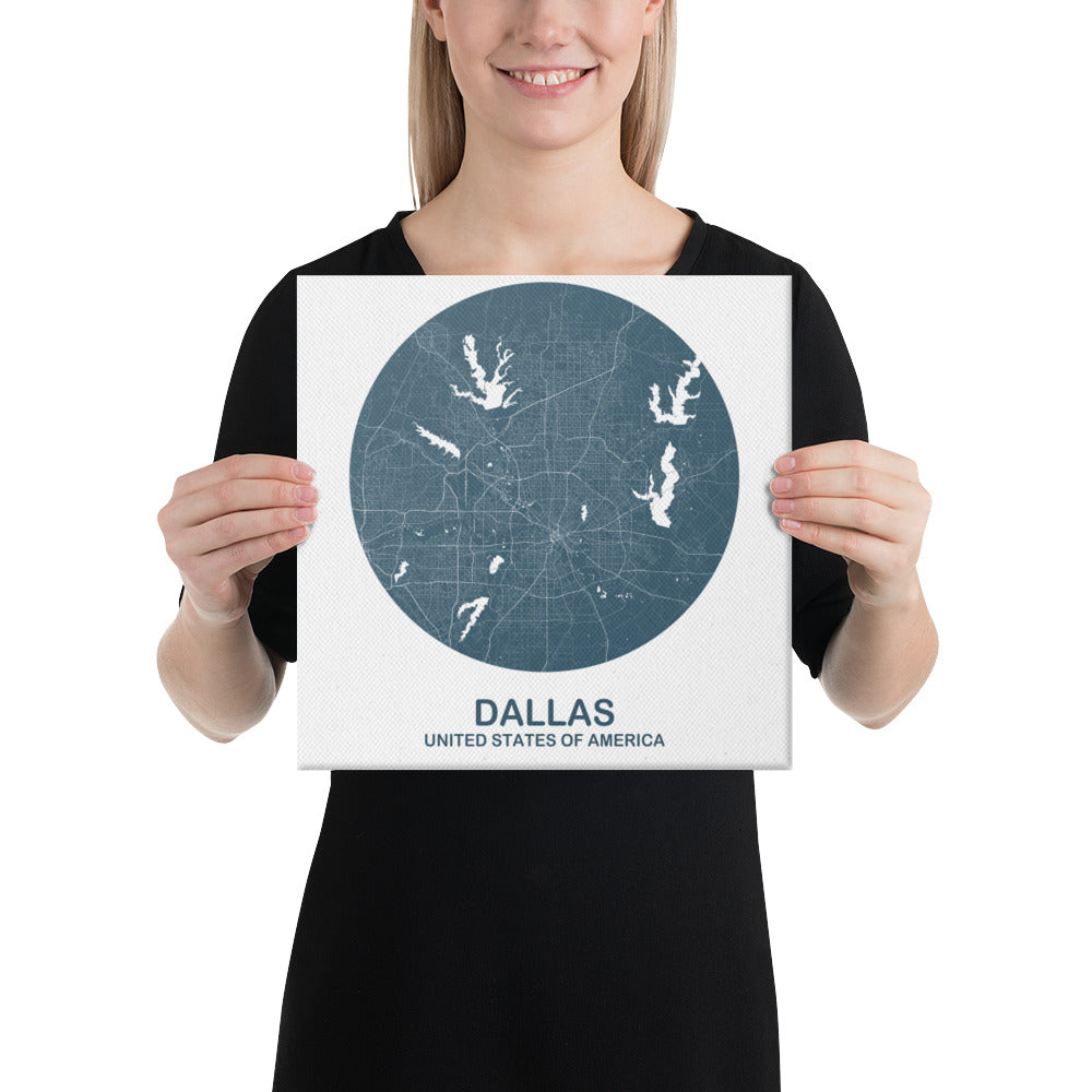 Dallas Circular Blue Canvas Map