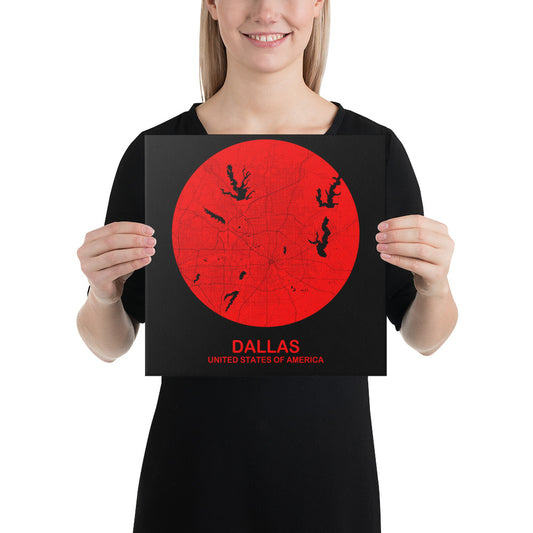 Dallas Circular Red Canvas Map