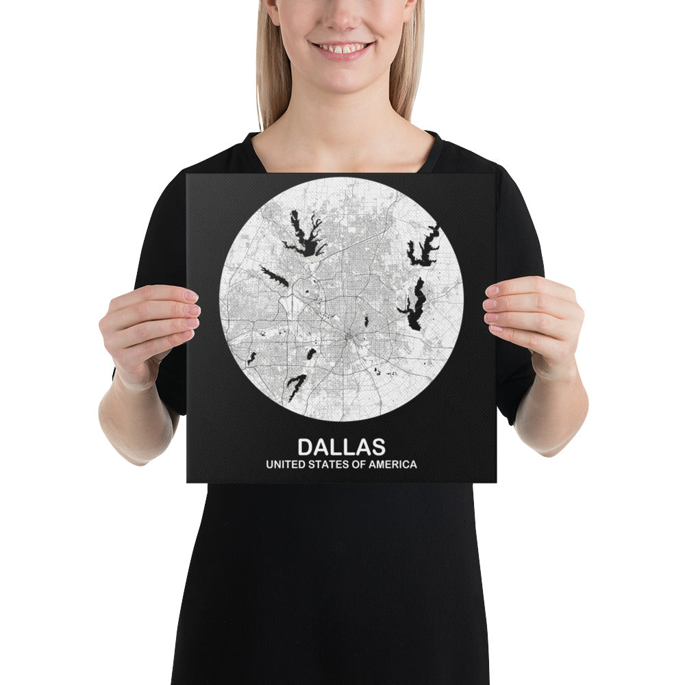 Dallas Circular White Canvas Map