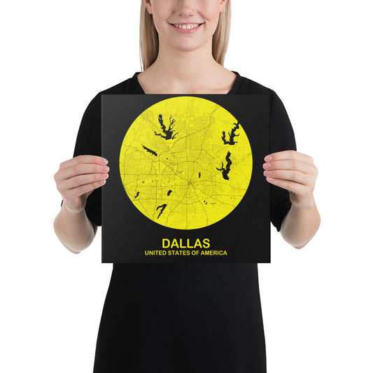 Dallas Circular Yellow Canvas Map