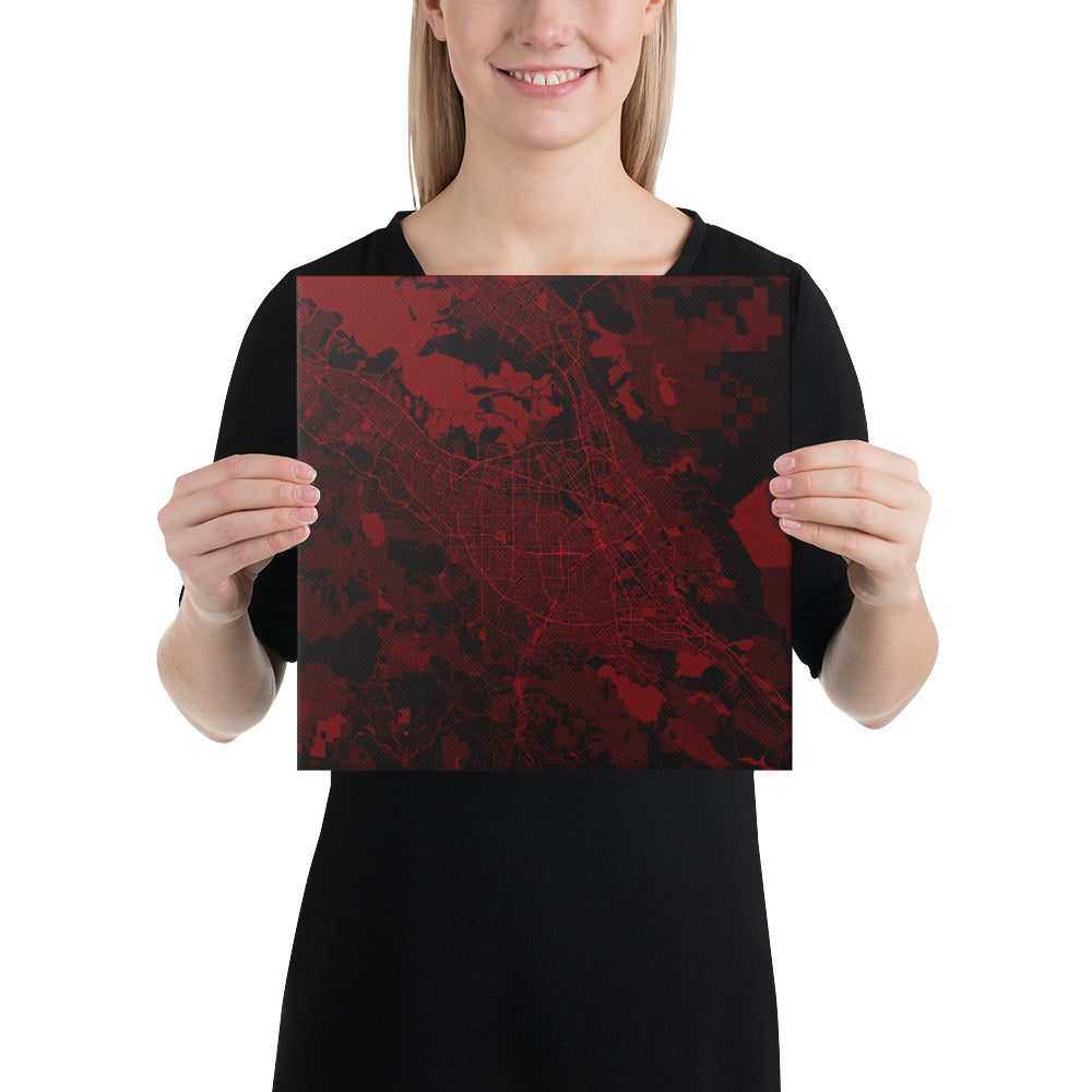 San Jose Black and Red Canvas Map