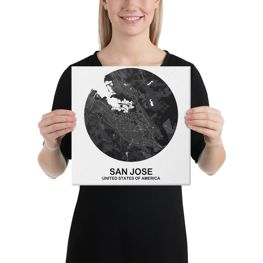 San Jose Circular Black Canvas Map