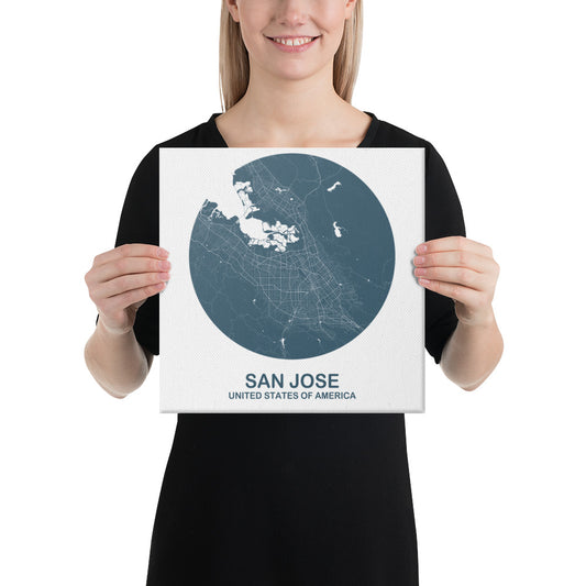 San Jose Circular Blue Canvas Map