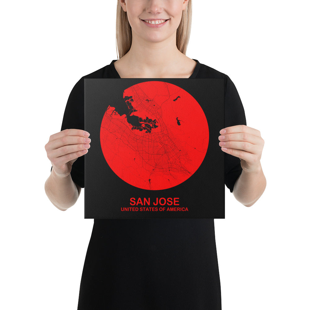 San Jose Circular Red Canvas Map