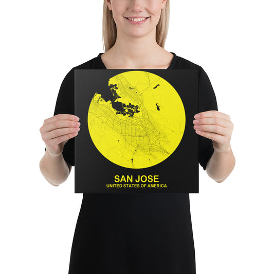 San Jose Circular Yellow Canvas Map