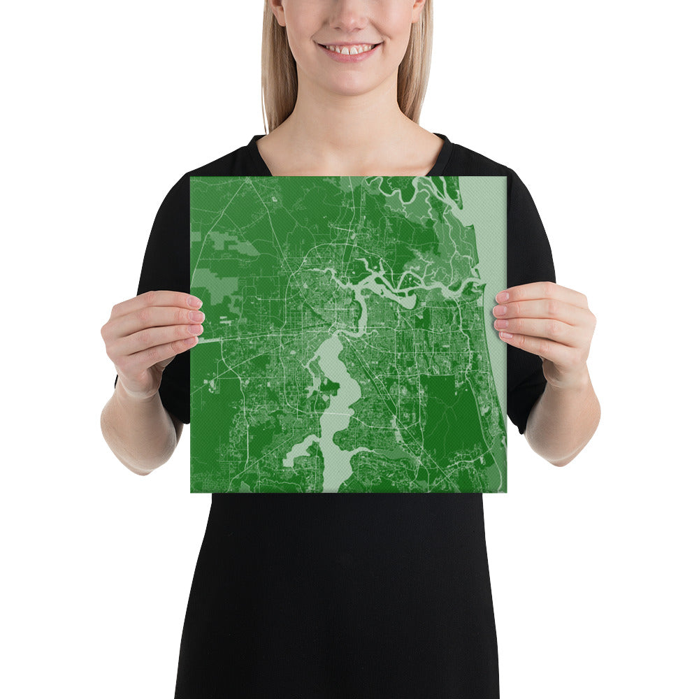 Jacksonville Green and White Canvas Map