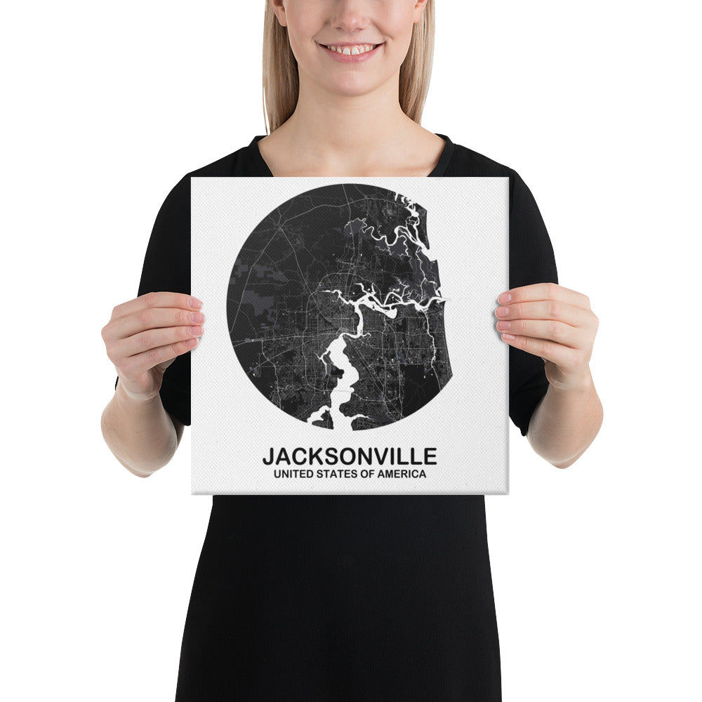 Jacksonville Circular Black Canvas Map