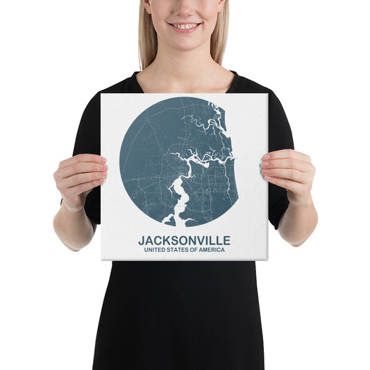 Jacksonville Circular Blue Canvas Map