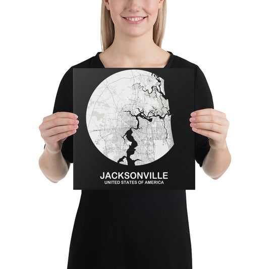 Jacksonville Circular White Canvas Map