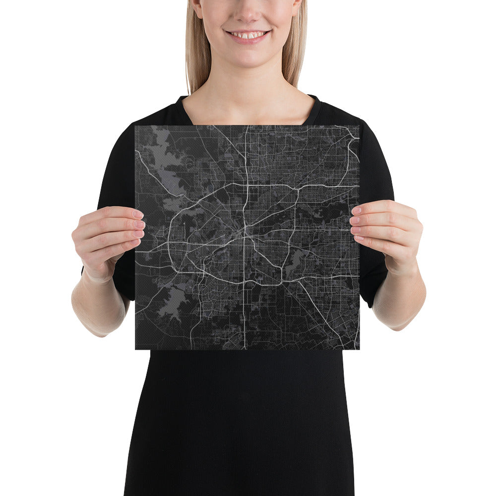 Fort Worth Black Canvas Map