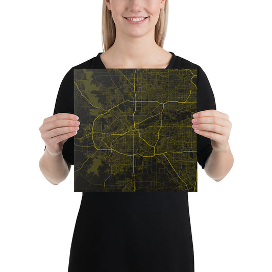 Fort Worth Black and Yellow Canvas Map