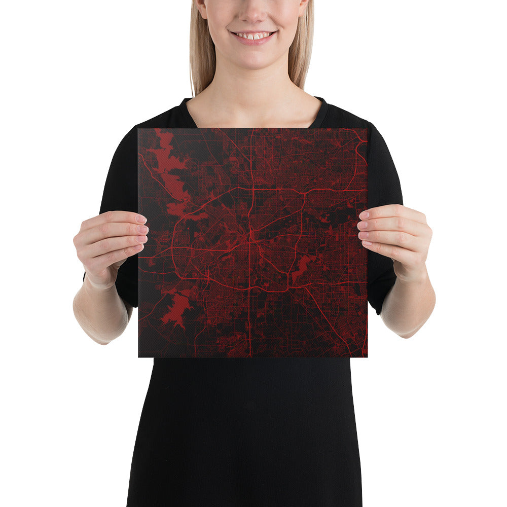 Fort Worth Black and Red Canvas Map