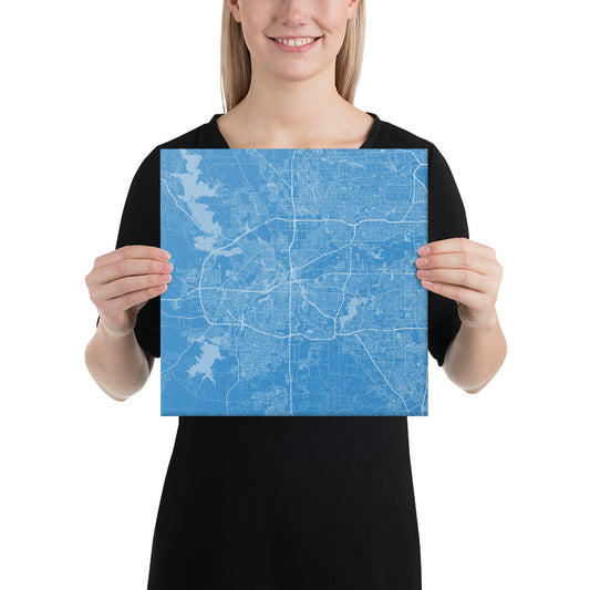 Fort Worth Blue and White Canvas Map