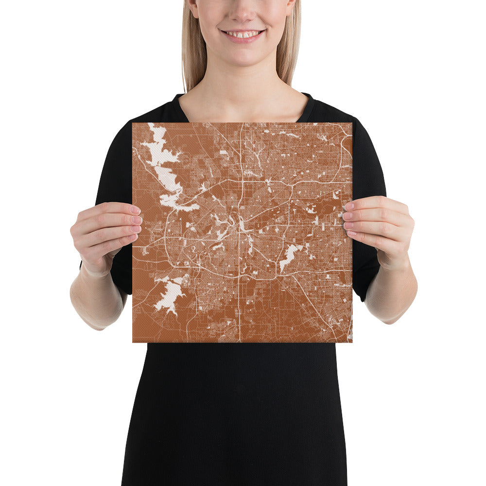 Fort Worth Brown and White Canvas Map