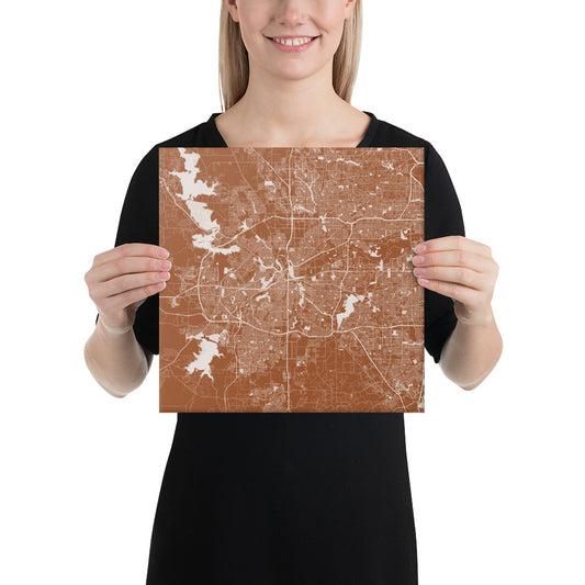 Fort Worth Brown and White Canvas Map