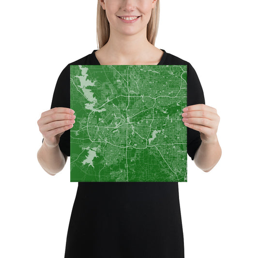 Fort Worth Green and White Canvas Map